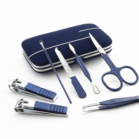 7pcs Manicure Set, Nail Clippers Kit, Stainless Steel Manicure Kit, Nail Clipping Tools Portable Travel Grooming Kit, The Best Gift with Luxurious Case (Blue)