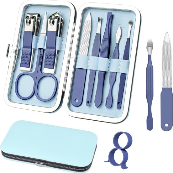 Manicure Set 8 in 1 Nail Clipper Set, Nail Clippers,Fingernail & Toenail Clippers,Manicure Tools,Pedicure Tools,Suitable for Travel Manicure Kit,Nail Set Kit with Everything Profe (Blue)