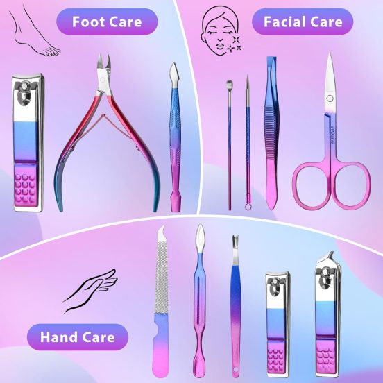 Manicure Set Nail Clippers Pedicure Kit Men Women Grooming kit Manicure Professional Nail Care Tools Gift 12Pcs with Luxurious Travel Case