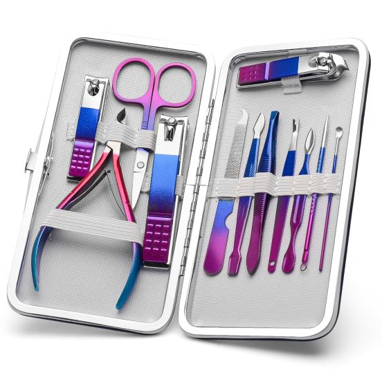 Manicure Set Nail Clippers Pedicure Kit Men Women Grooming kit Manicure Professional Nail Care Tools Gift 12Pcs with Luxurious Travel Case